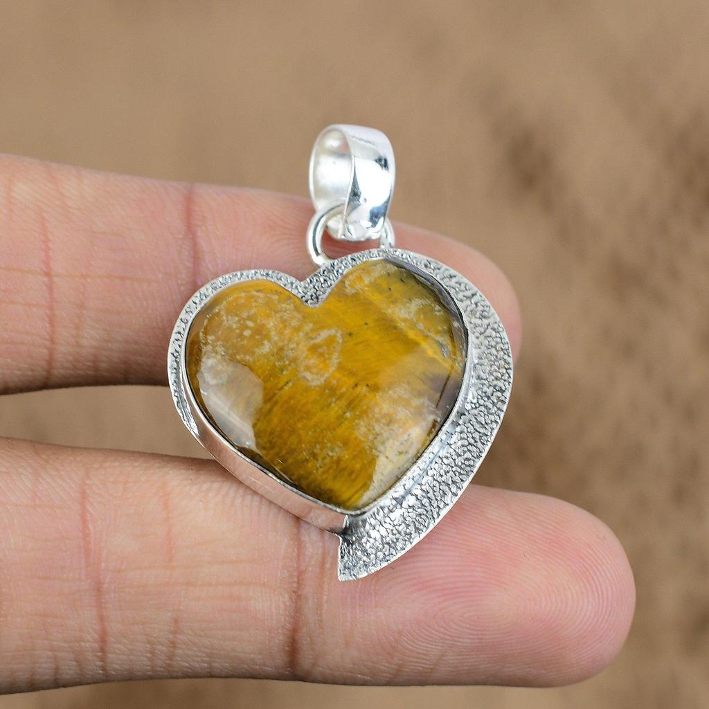 Easter Sale Sterling Silver Tiger's Eye Stone New Heart Birthday Pendant Jewelry