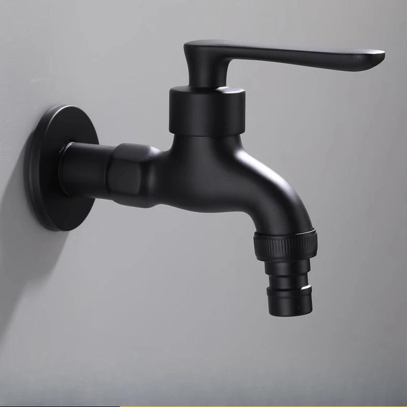 

Black Single Cold Wall Mounted Washing Machine Single Bibcock Faucet Garden Mop Pool