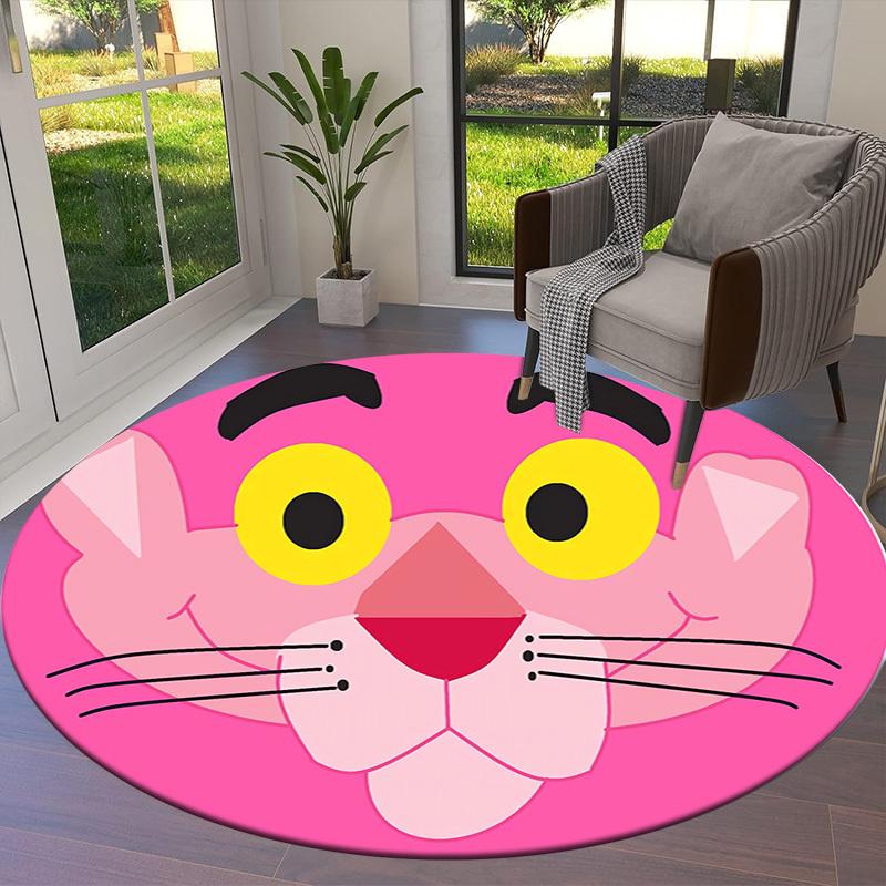 1pc Pink Panther Round carpet, Made of Polyester,Perfect for Decorating Office Chairs, Living Rooms
