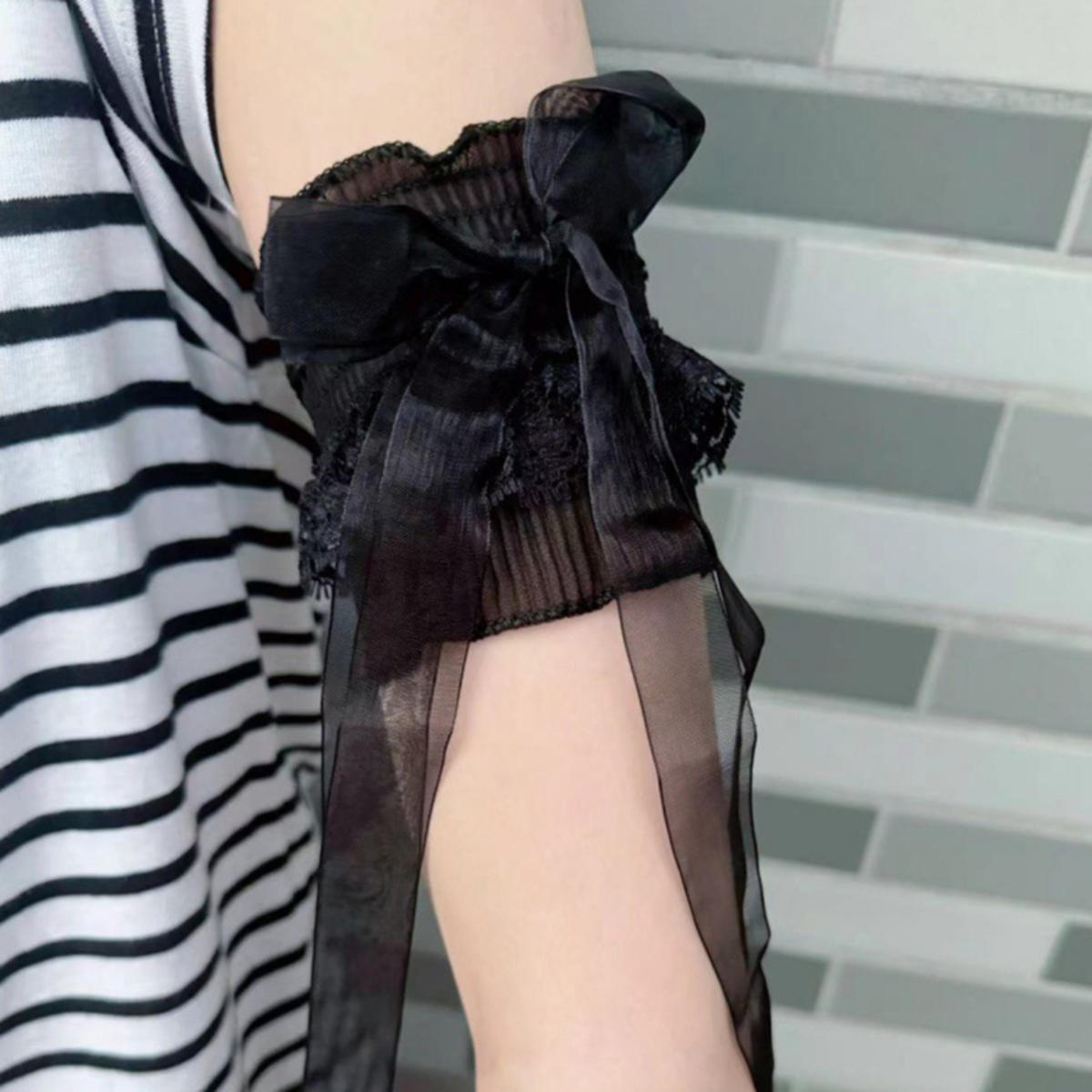 

Рукав с бантом Эластичный рукав для рук Нарукавники Нарукавники С оборками Многослойное цветочное кружево Манжеты на запястья Декор для свадебной вечеринки one size чёрный