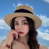 New summer women's flat top hat, thin hat, fashionable and simple outdoor sunshade vacation beach hat