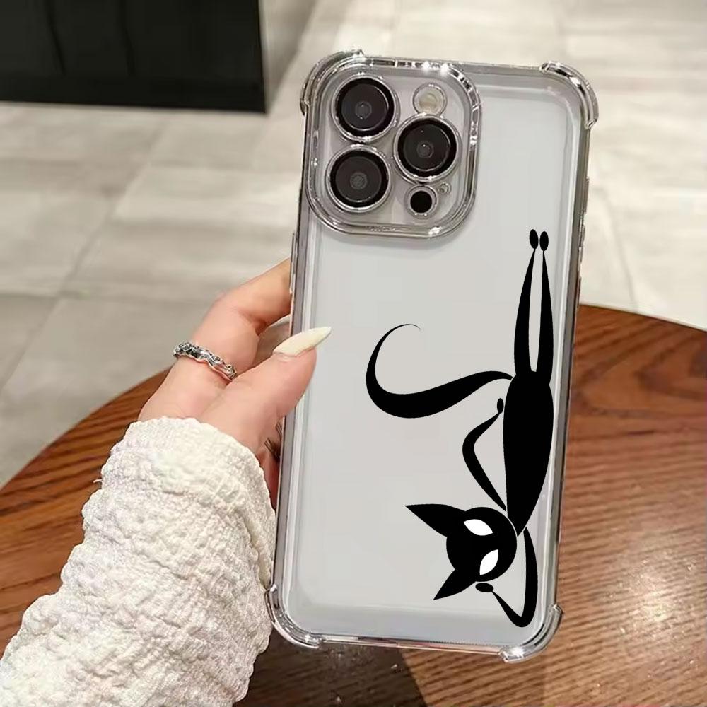 Cartoon Cute Little Black Cat Funda For iPhone 17 Pro 16 15 14 13 12 11 Pro Max Case 17 Plus 17E 16E 17Air Silicone Phone Cover
