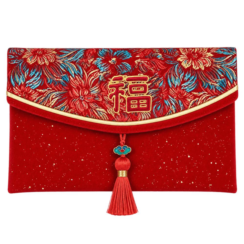 Premium Brocade Red Envelopes Exquisite Tassel Elegant Fan Decor Spring Festival Hongbao Soft Texture Reusable Cloth