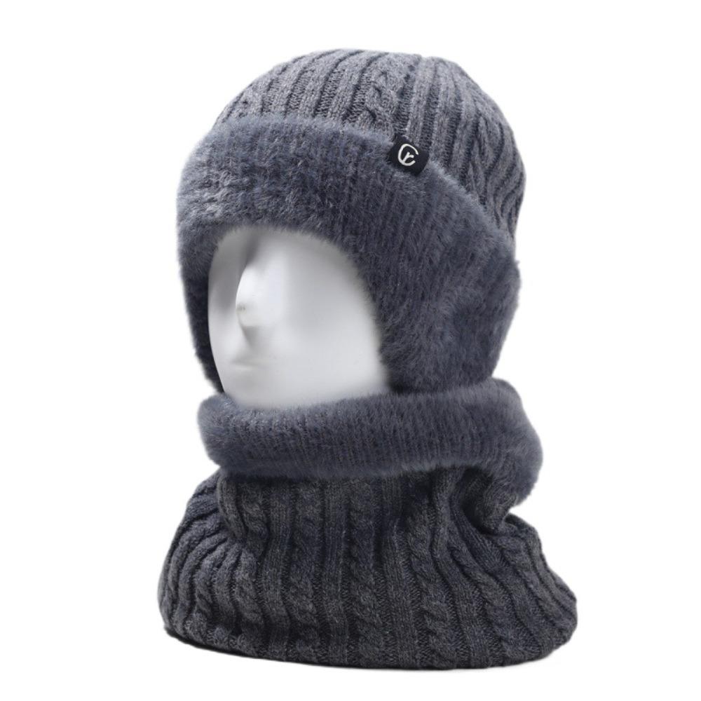 Fleece Scarf and Hat Set Soft Knitted Scarf Balaclava Hat Hooded Thermal Cap  Keep Warm