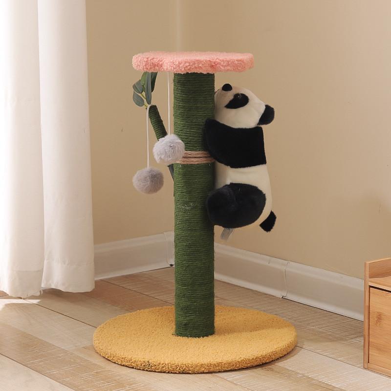 Wooden Cat Tree And Scratching Board With Bamboo Elements For Indoor Play