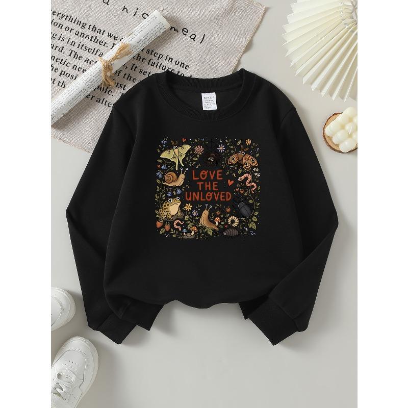Girls' Long-sleeve Sweatshirt with Round Neck and Printed DesignLove The Unloved Pri Suitable for Spring and Autumn, Fashionable and Casual