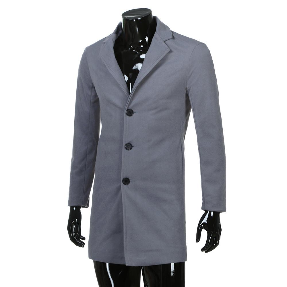 Men Formal Single Breasted Figuring Overcoat Long Wool Jacket Outwear Plus