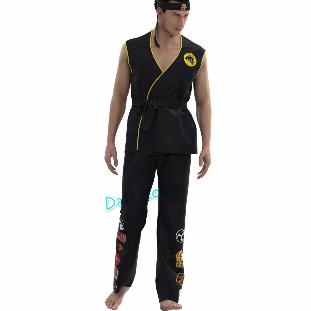 The Karate Kid Daniel LaRusso Johnny Lawrence Uniforme Nera da Karate Fascia Cosplay Cobra Kai Costume Per Bambini Bambino Adulto