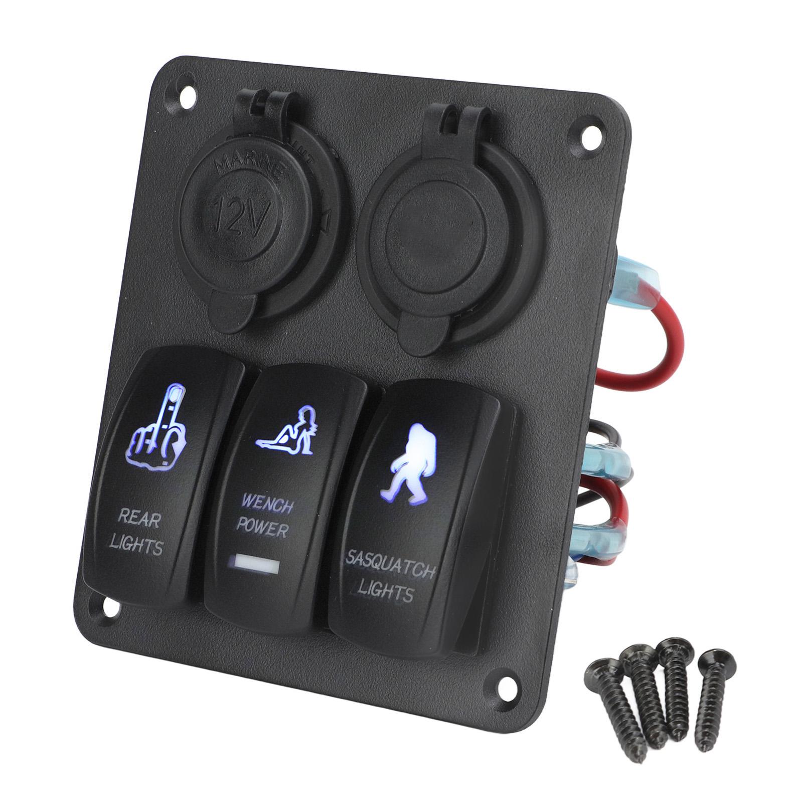 3 Gang Rocker Switch Panel 12V‑24V Dual USB Charger Cigarette Lighter Socket ON Off Switch for Truck RV Yacht