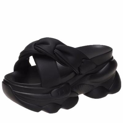 Fashion 9CM High Platform Slippers Women Solid Color Thick Sole Leather Sandals Woman Chunky Summer Casual Beach Slides Zapatos Mujer