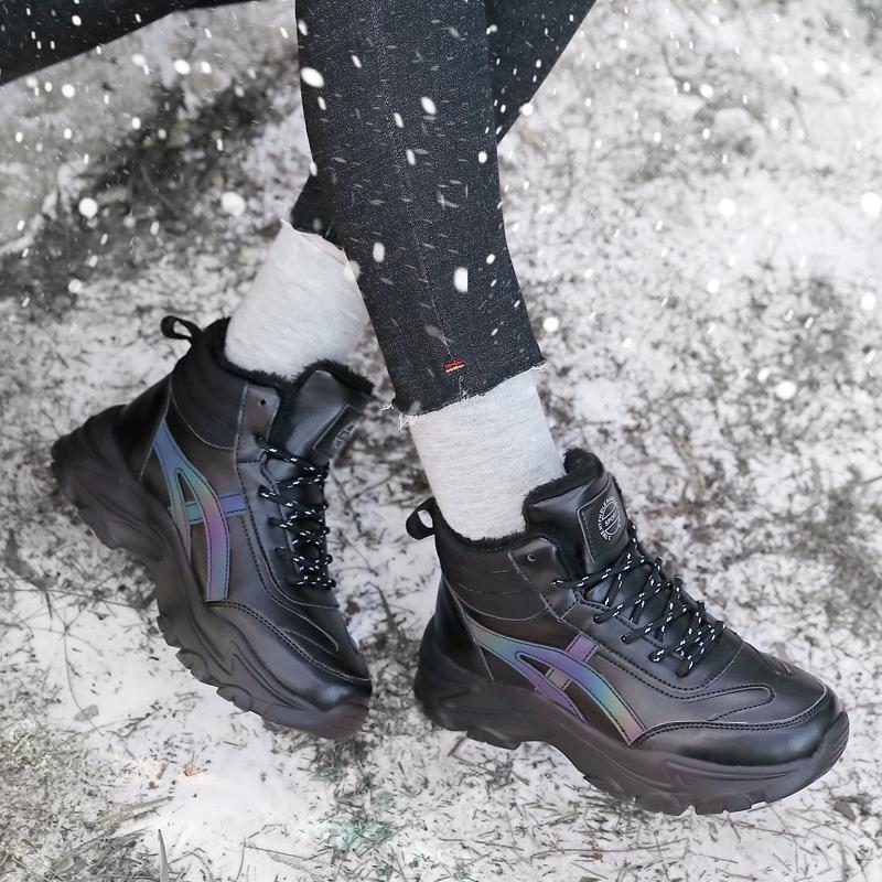 Damskie Buty Zimowe Pluszowe Grube Trampki Sznurowane Codzienne Wysokie Ciepłe Buty Botki Rozmiar 35-42 Damskie Zimowe Skórzane Buty