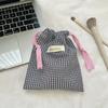 Checkered Pattern Lipstick Makeup Bag With Drawstring Simple Jewelry Handbag Large Capacity Storage Pouch