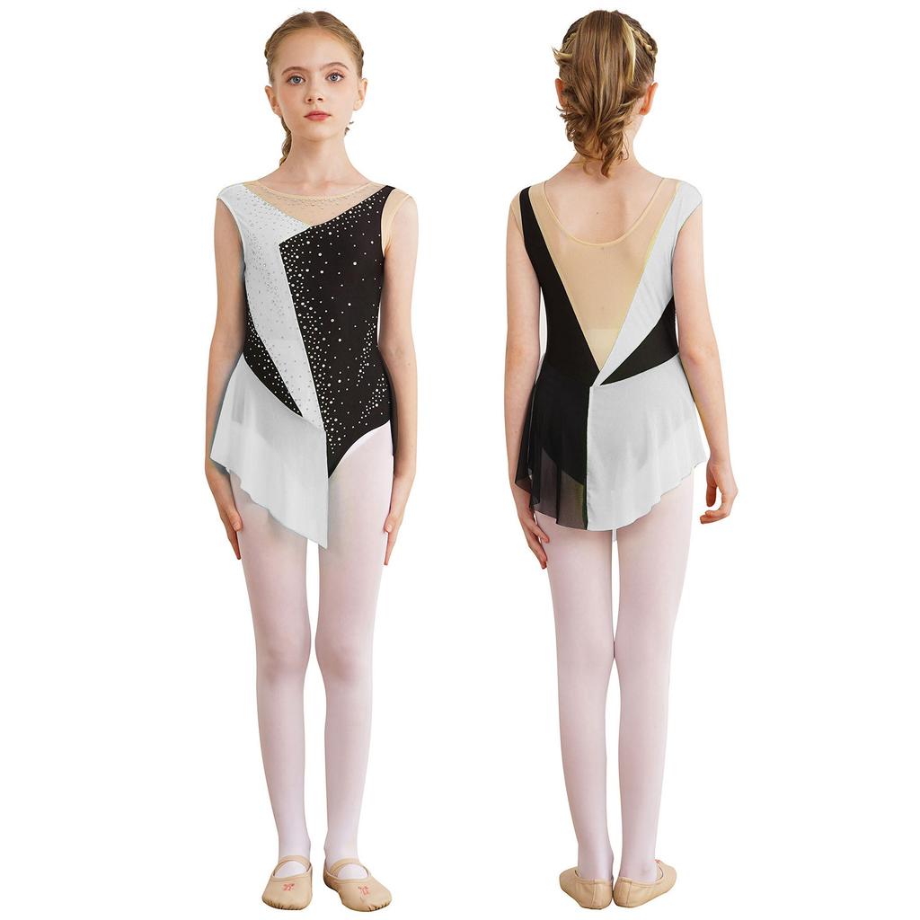 Kids Girls Sparkly Figure Skating Sleeveless Leotard Gymnastics Competition Jumpsuit