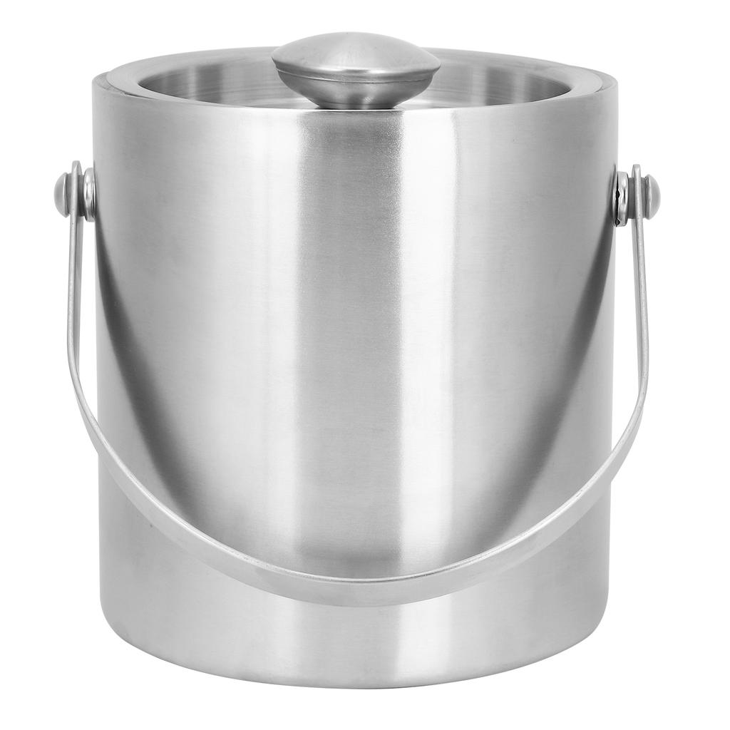 Ice Bucket with Lid Stainless Steel Double Layer Wine Champagne Barrel Bar Supplies 2L
