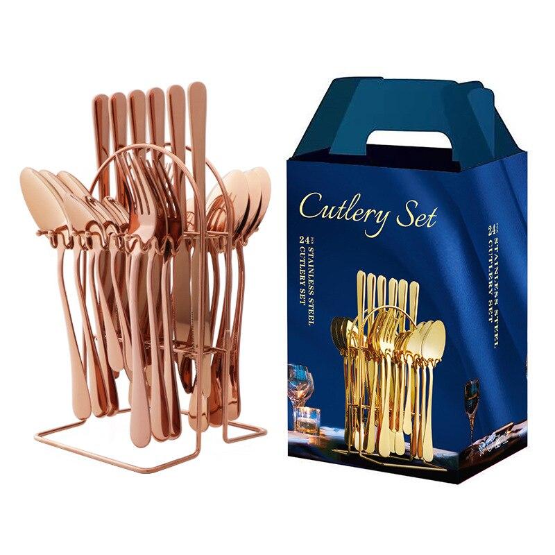 24 Pieces Stainless Steel Luxury Tableware Cutlery Set Gold Tableware Set Knife Fork Spoon Dishwasher Portable Tableware