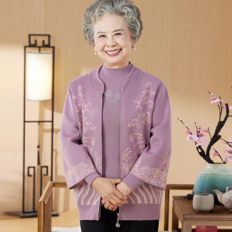 Elderly People, Autumn Two-piece Set, Grandma, Autumn and Winter for Autumn and Winter for Larger Size Cardigan