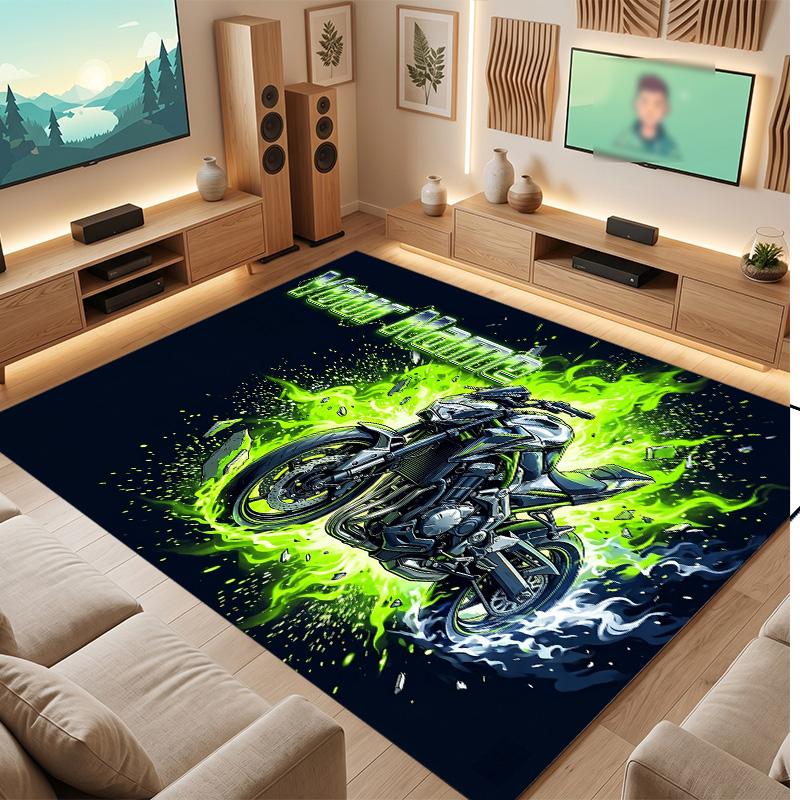 Motorcycle Biker Theme Soft Crystal Velvet Rug Custom Name & Text Print Non Slip Floor Rug for Bedroom Living Room