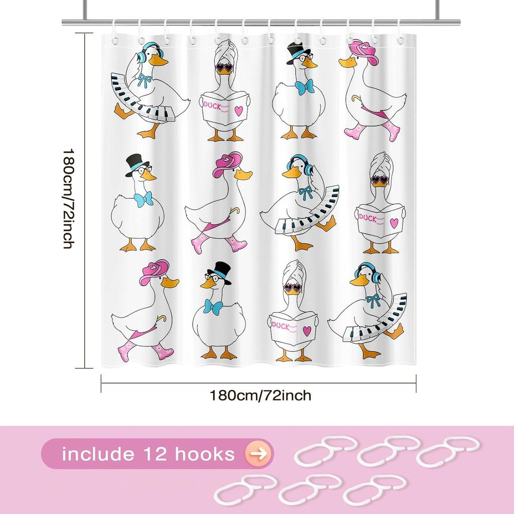 Cute Duck Shower Curtain, Silly Goose Funny Shower Curtain for Silly Goose Decor Waterproof Fabric Washable Farmhouse Bathroom