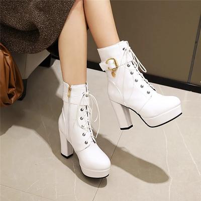 Schnürstiefeletten für Damen Plateau Modeabsätze Kurzer Stiefel Damen Leder Schwarz Rot Weiß Fetisch Party Tanzschuhe Große Größe