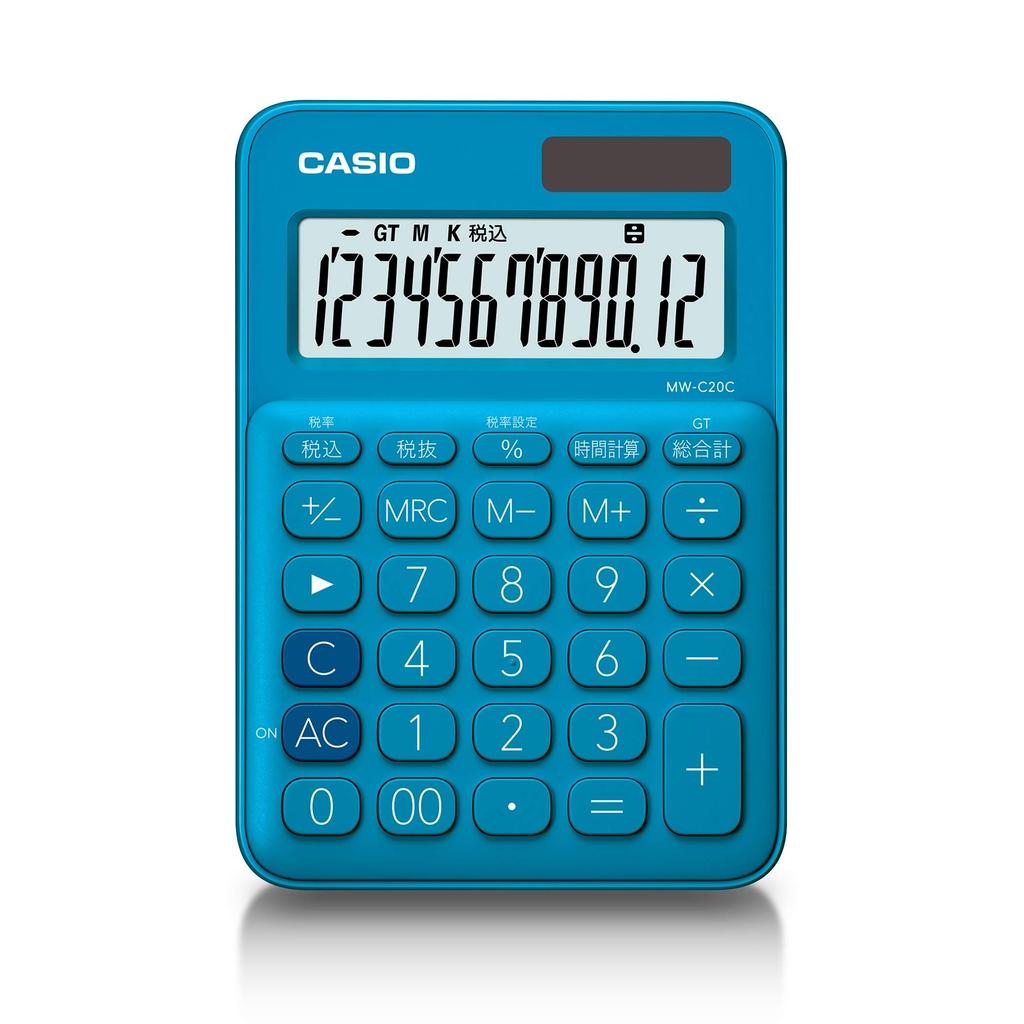Casio Colorful Calculator Lake Blue 12 Digit Mini Just Type MW-C20C-BU-N