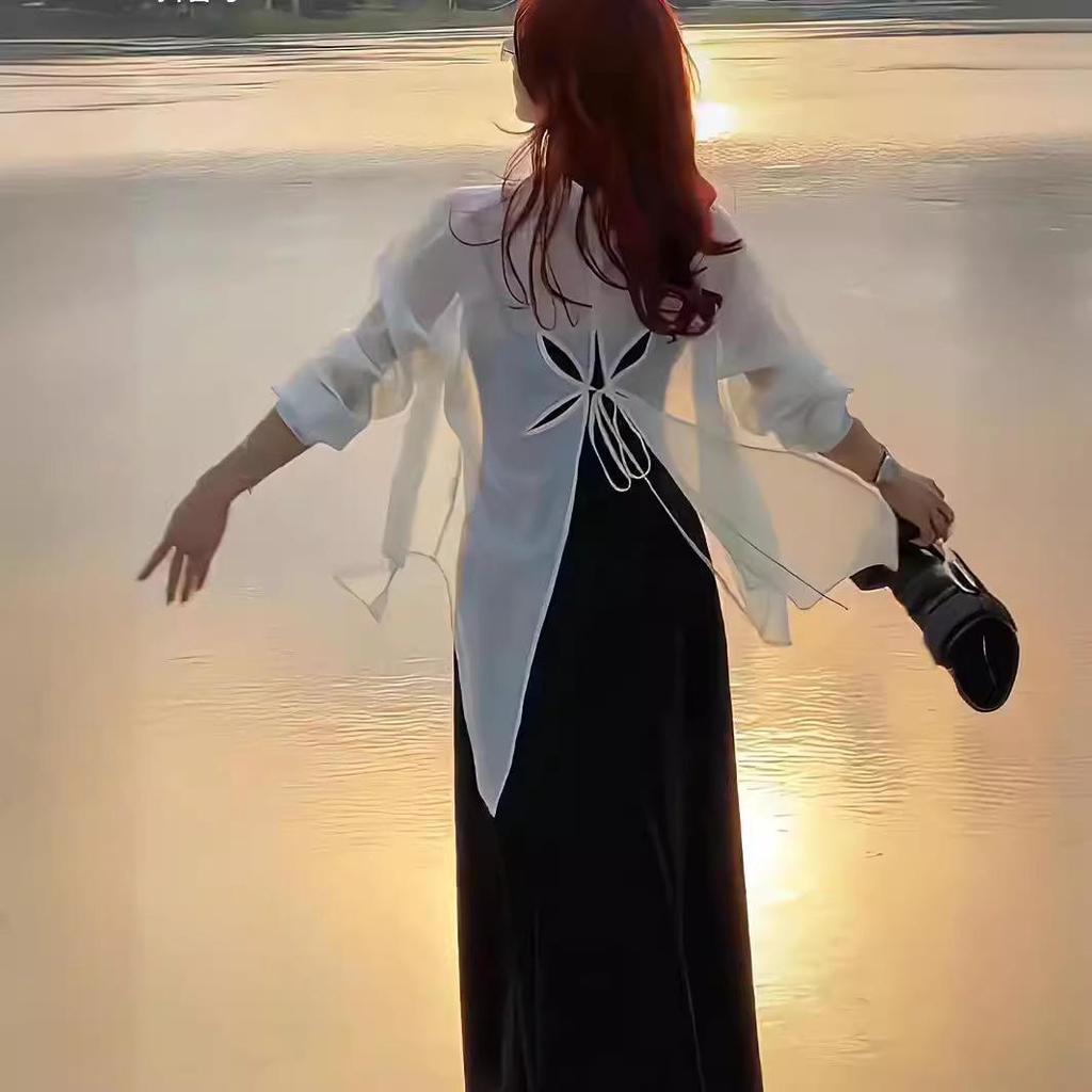 Korean Style Women's Long Sleeve Cutout Lace-Up Casual Shirt