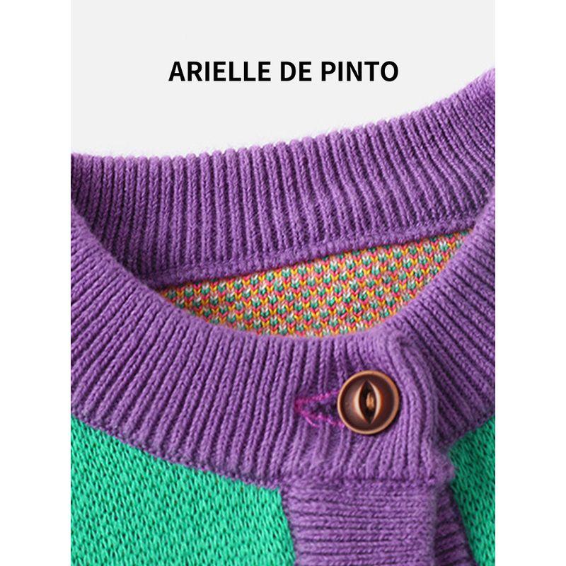 French Arielle De Pinto Girls' Sweater Spring and Autumn Korean Style Floral Rainbow Rabbit Cardigan Sweet Coat