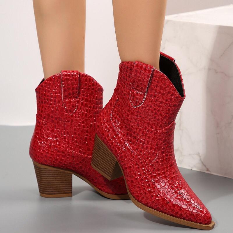 Autumn and winter new pointed thick heel high heel fashion boots women's medium boots snake pattern sleeve mouth, Martin boots
