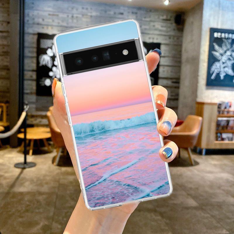 Niebieskie niebo plaża dla Google Pixel 8 7 6 Pro 6A 5 4 5A 4A 3A XL 5G etui na telefon silikonowy odporny na wstrząsy miękki przezroczysty pokrowiec Fundas