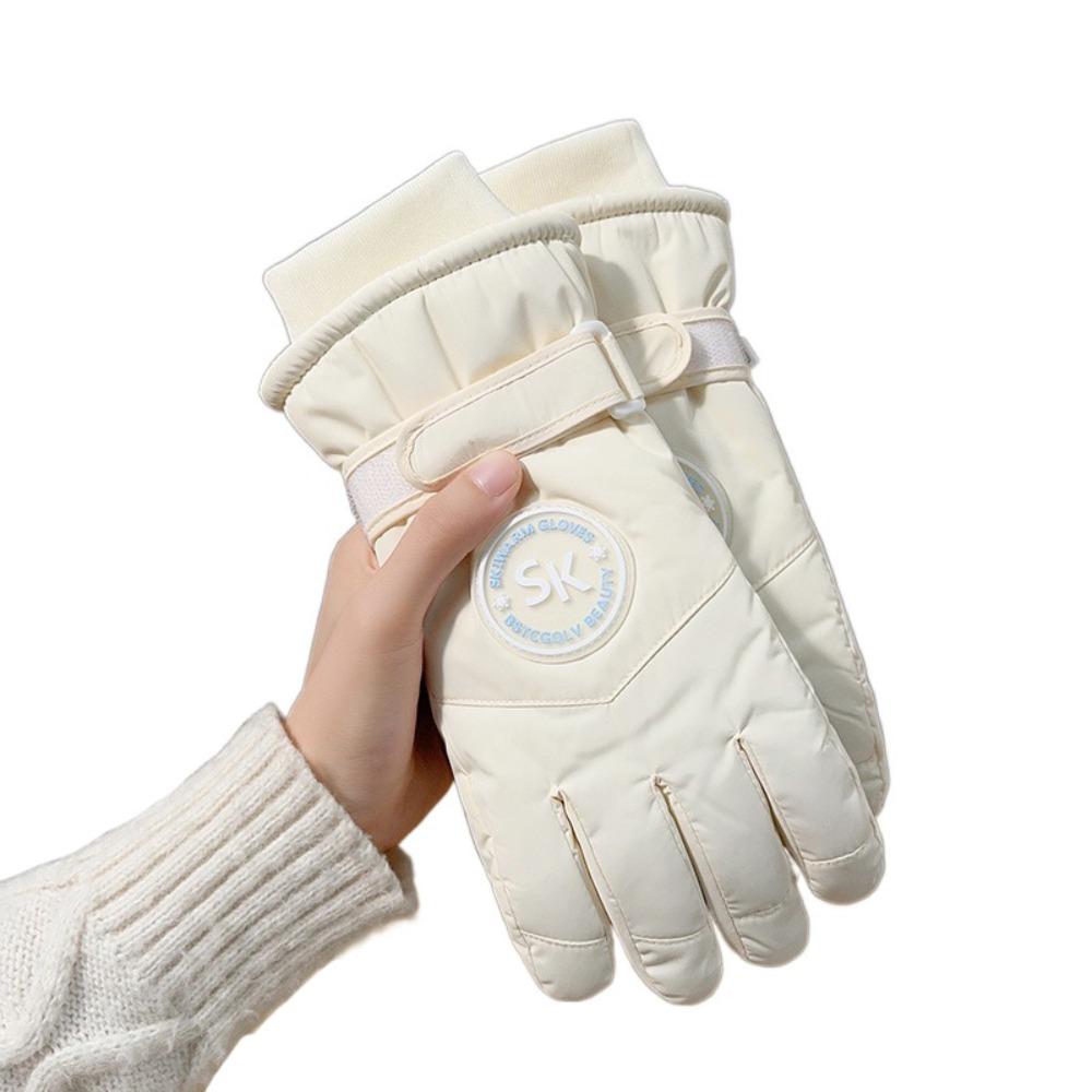 Fashion Plush Lining Ski Gloves Windproof Thick Cotton Winter Cycling Gloves Waterproof Winter Warm Gloves Winter Season бежевый