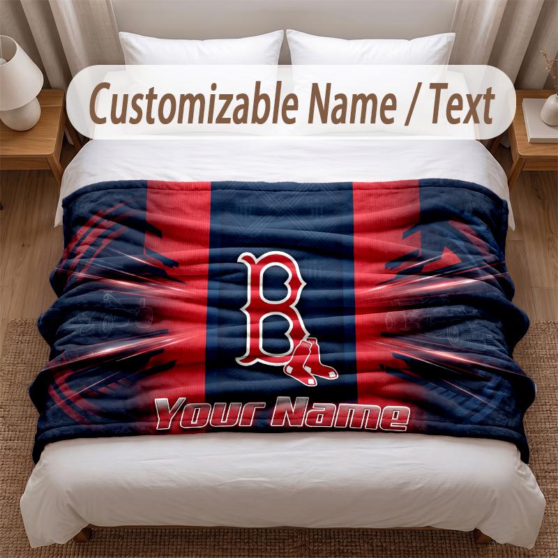 Boston Red Sox Printed Flannel Blanket Custom Name Text Soft Warm Throw For Bedroom Holiday Gift