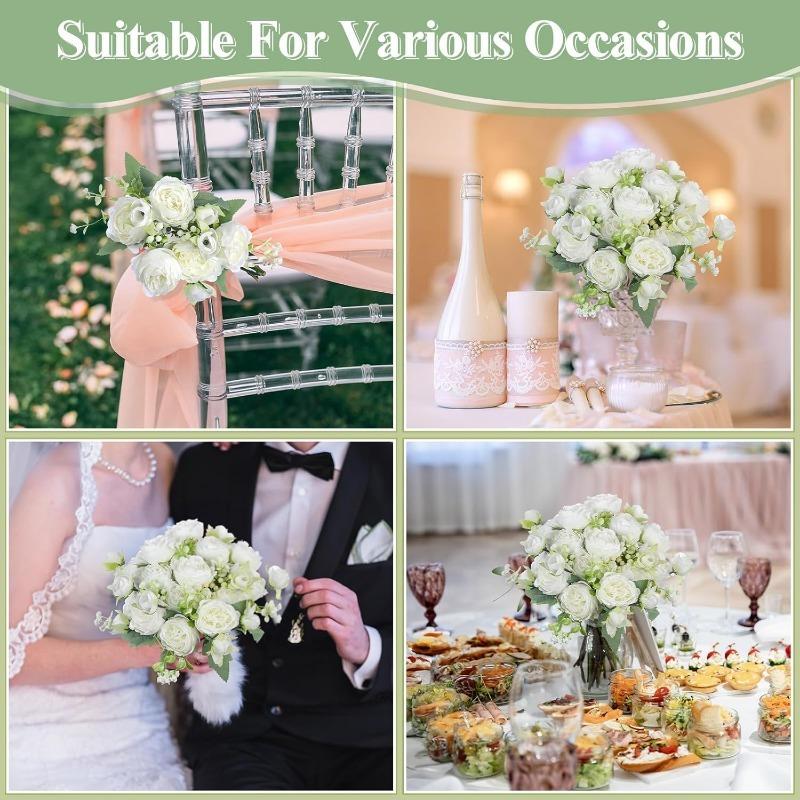 White Peony Artificial Flowers Fake Silk Bouquet For Wedding Decoration Table Home Room Decoration DIY Bridal Flower Arrangement