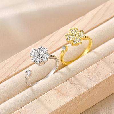 Rotating Small Fresh Four-Leaf Clover Ring Female Non-Fading Hundred Couples Ring Jewellery