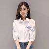 Embroidered Summer Five-point Sleeve Shirt Literary Women Temperament Lapel Casual Tops