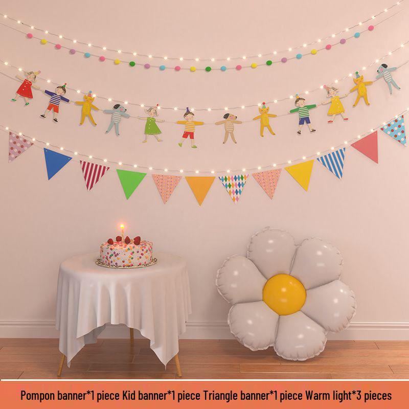 Birthday Pom Pom Bunting Set for Kids - First Party Decor & Photo Props