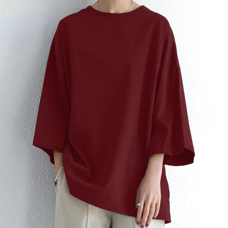 

ZANZEA Женская повседневная блузка с круглым вырезом и рукавом 3/4 5XL вино красного