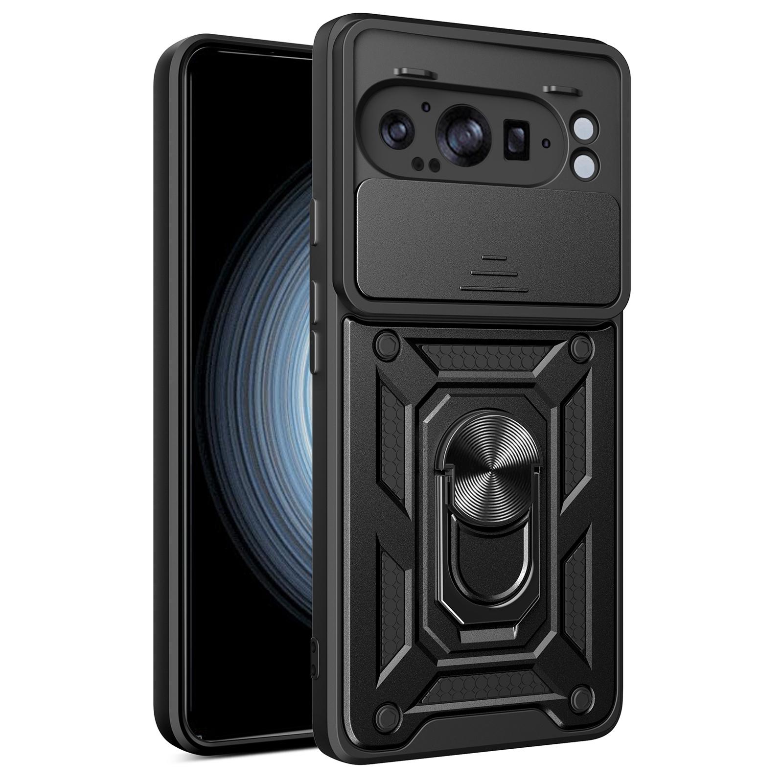 

For Google Pixel 9 Pro XL Case with Slide Camera Lid PC+TPU Kickstand Phone Cover Black