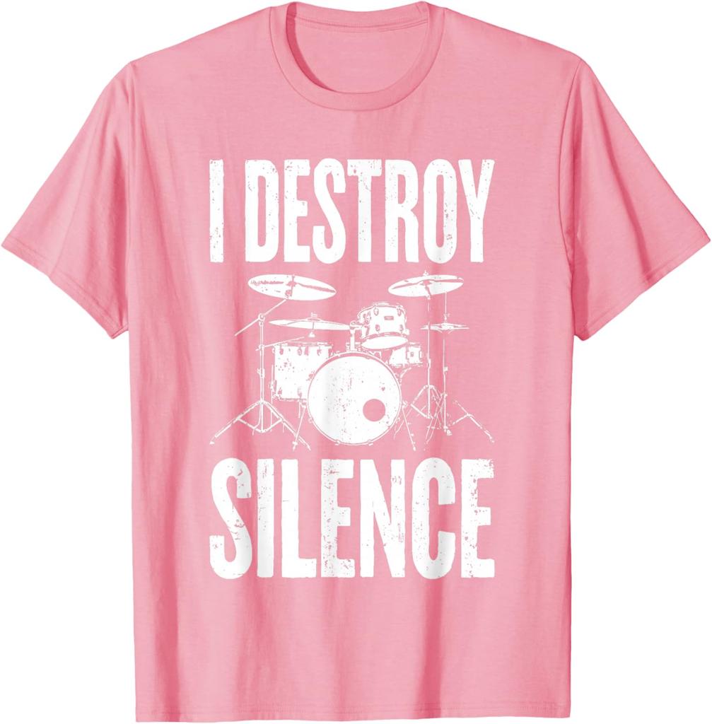I Destroy Silence Drummer Graphic Tee Unisex Women Cotton Casual TShirt