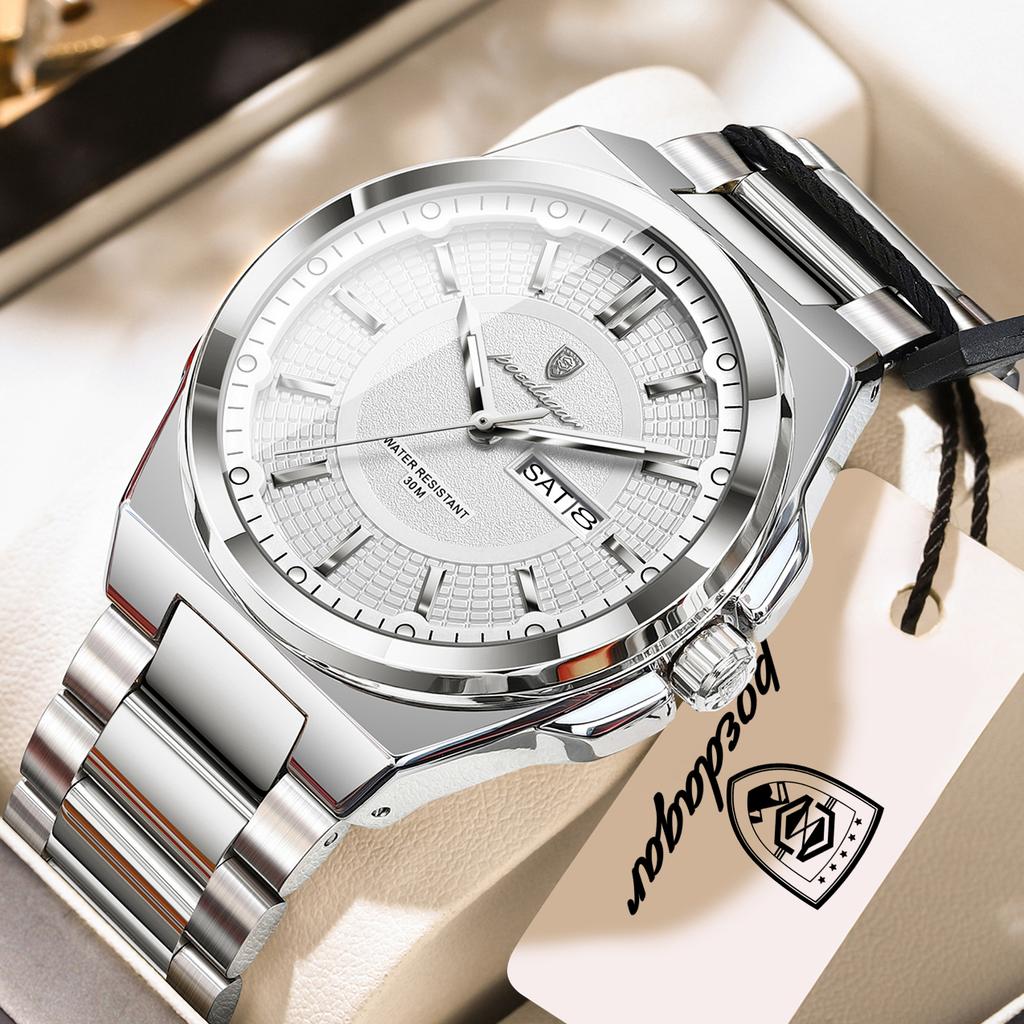 POEDAGAR Fashion Brand Men Wristwatch Stainless Steel Waterproof Luminous Male Watch Date Week Men's Watches Quartz Reloj Hombre