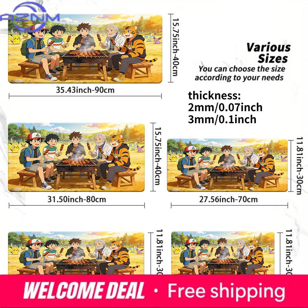 Pokemon Ash Friends BBQ Party Gaming Mouse Pad NonSlip Desk Mat 30x80x0.2cm