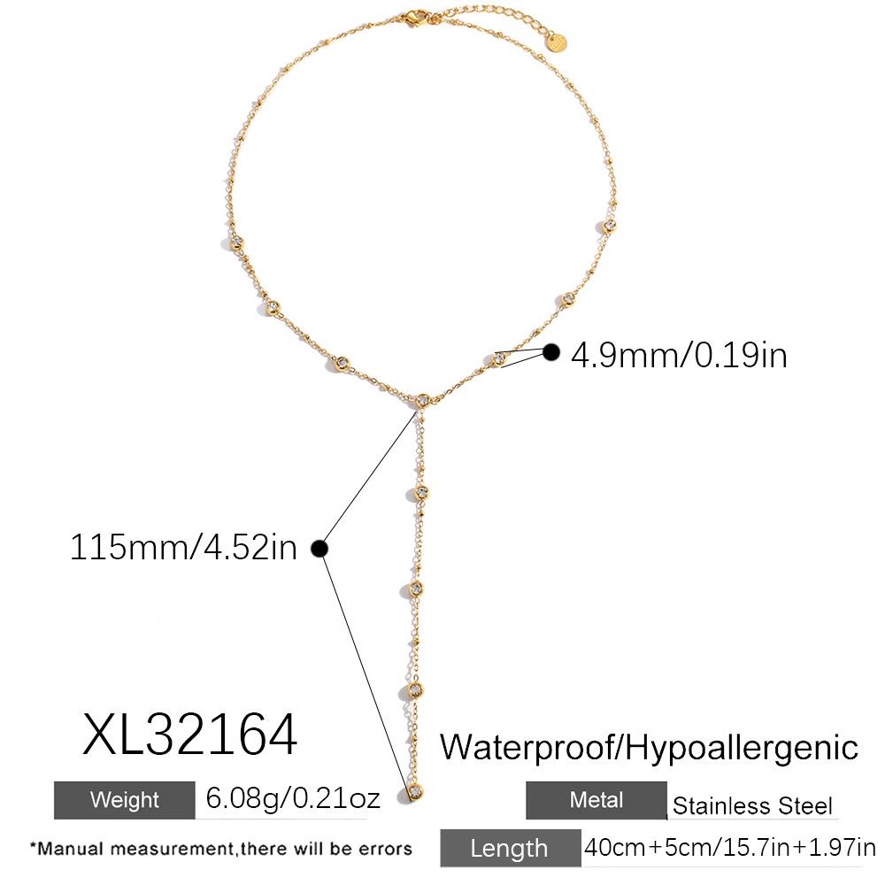 Stylish 18K Gold-Plated Stainless Steel Necklace with Zircon Inlay, Waterproof and Durable. 18K Gold Plated