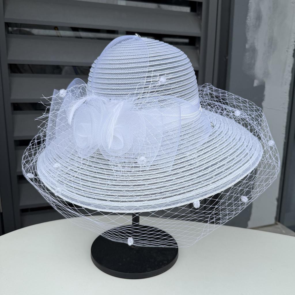 European and American Temperament Retro Big Edge Top Hat Women's Mysterious Veil Dinner Party Fashion Hat Summer Breathable Mesh Sun Hat