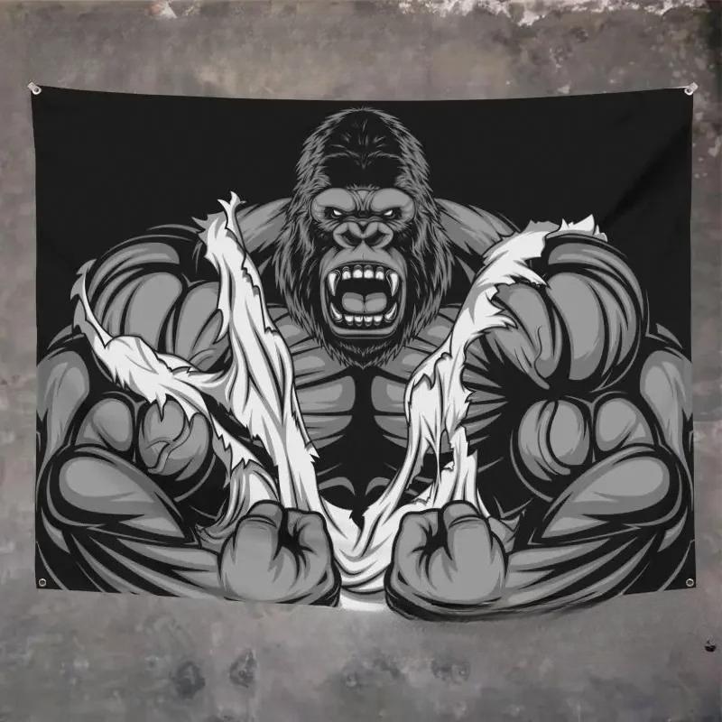 Orangutan Rhino Animal Fitness Tapestry Wall Hanging Macho Background Cloth Living Room Bed  Home Decoration