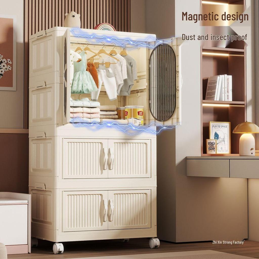 Kids' Multi-layer Plastic Wardrobe with Wheels | Folding Storage Cabinet for Baby Clothes