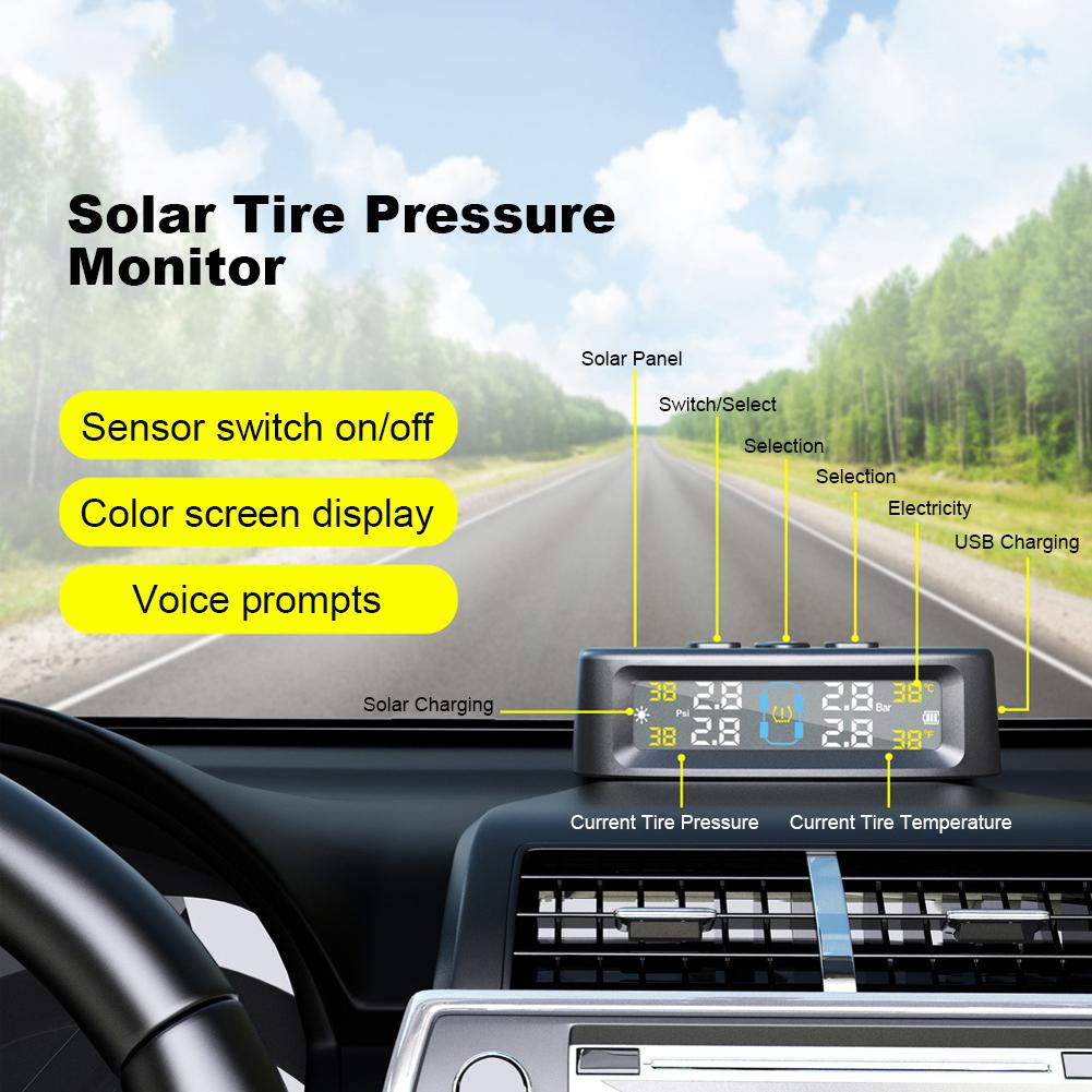 Tire Pressure Monitoring System with 4 Sensors USB/Solar TPMS Tire Pressure Monitor System for Car SUV Sedan