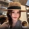 French retro old money wind flat top woven straw hat women's summer seaside vacation sun protection sun hat beach top hat