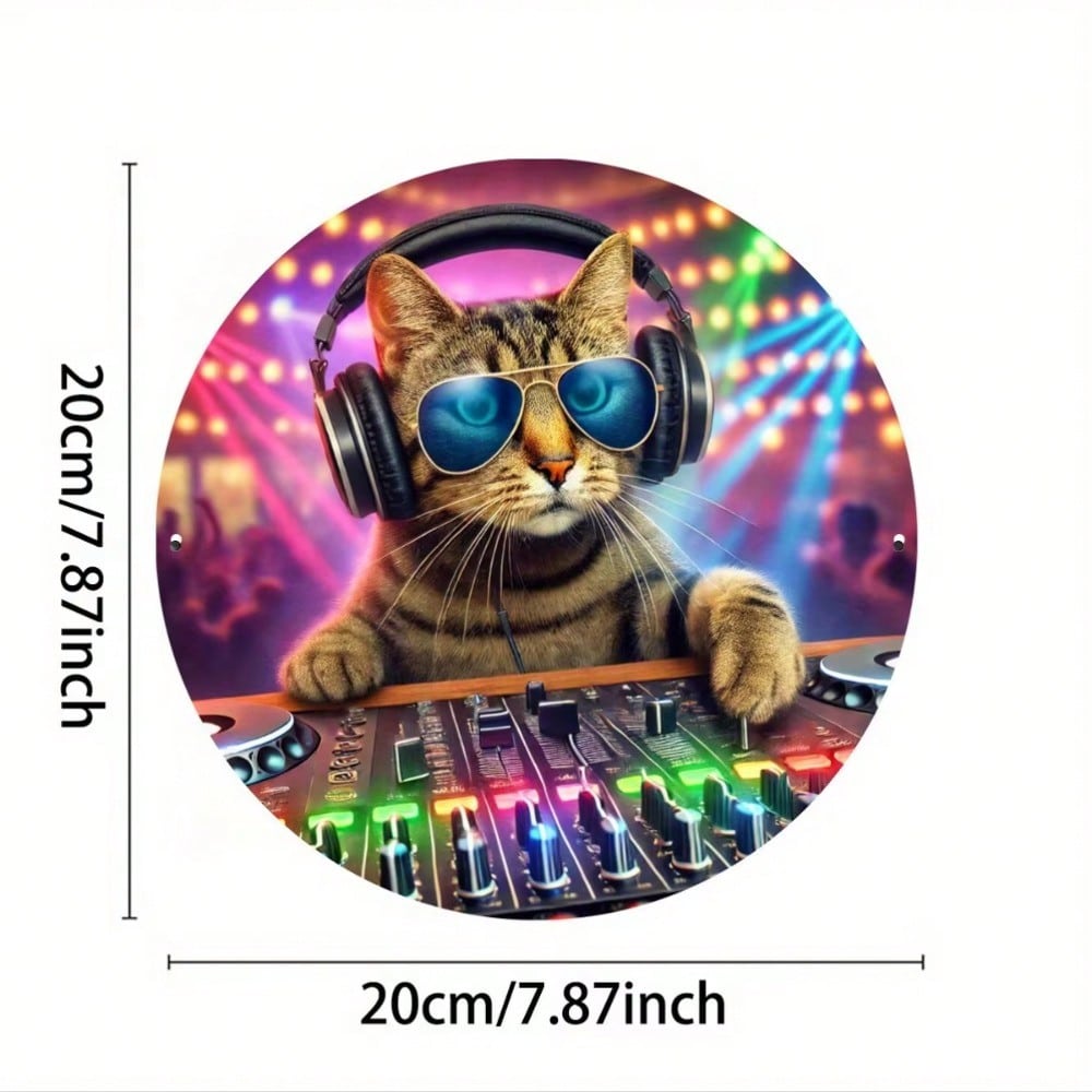 Металлическая табличка DJ Кот Арт Домашний Декор Подарок для Любителей Музыки и Кошек TYA18422-20X20CM