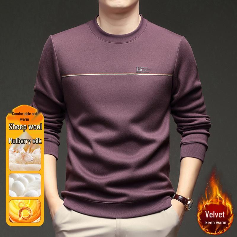 Men's Fleece-Lined Round Neck Long Sleeve Warm Wool T-Shirt