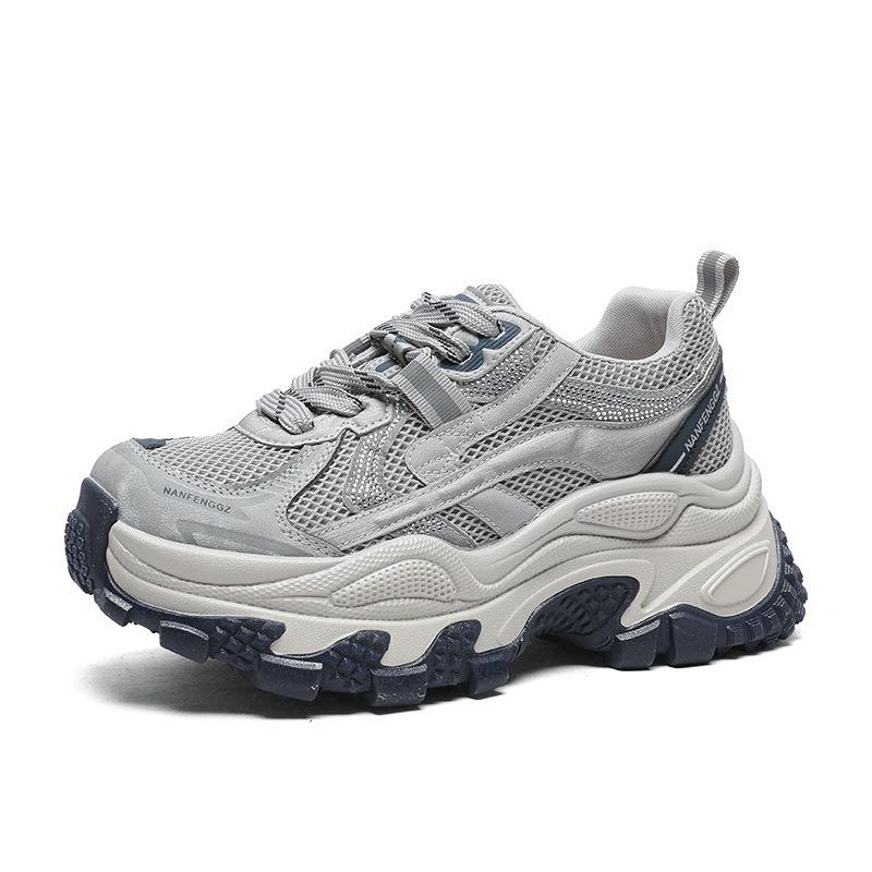 Fashion color matching dad shoes women's autumn new leather mesh breathable thick sole heightening small sports shoes