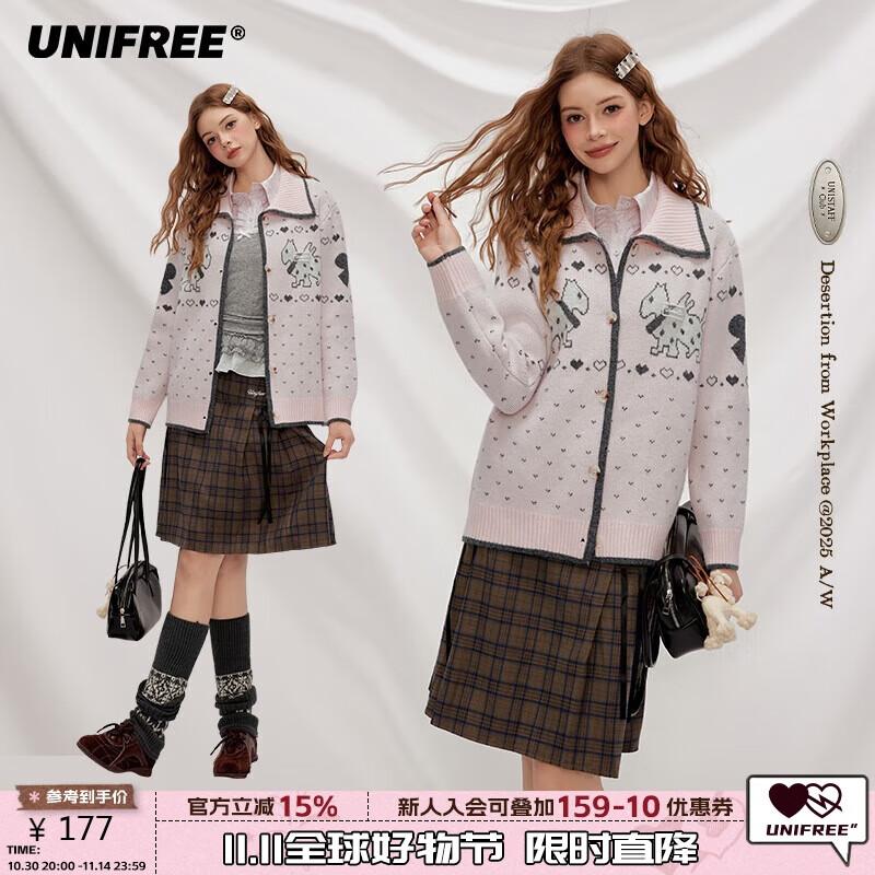 

UNIFREE Women s Puppy Jacquard Knit Cardigan One Size