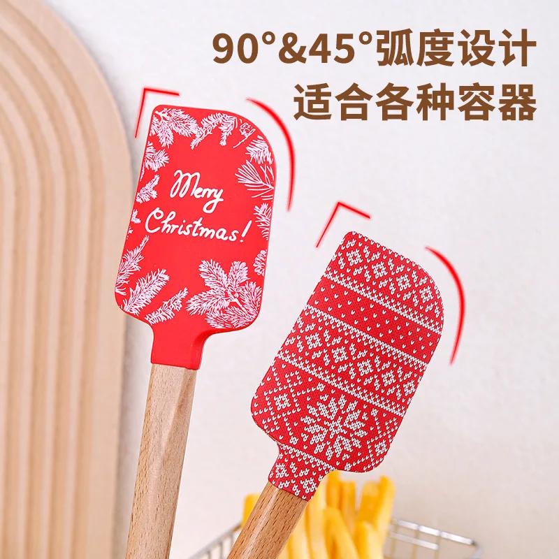 Cream Spatula, Silicone Scraper, Wooden Handle Scraper, Baking Tool, Cake Spatula, Christmas Scraper